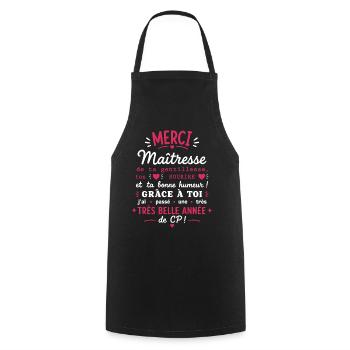 Merci Maîtresse CP - Tablier de cuisine - noir - Devant - AI Model Male 185 dark (185cm)