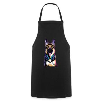 German Shepherd with Headphones - Cooking Apron - black - Front - AI Model Male 185 dark (185cm)