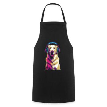 Golden Retriever avec des écouteurs - Tablier de cuisine - noir - Devant - AI Model Male 185 dark (185cm)