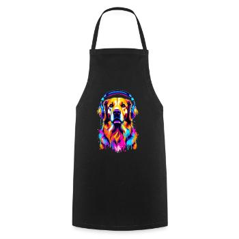 Golden Retriever avec des écouteurs - Tablier de cuisine - noir - Devant - AI Model Male 185 dark (185cm)