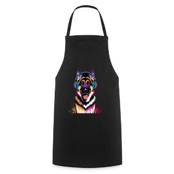 German Shepherd with Headphones - Cooking Apron - black - Front - AI Model Male 185 dark (185cm)