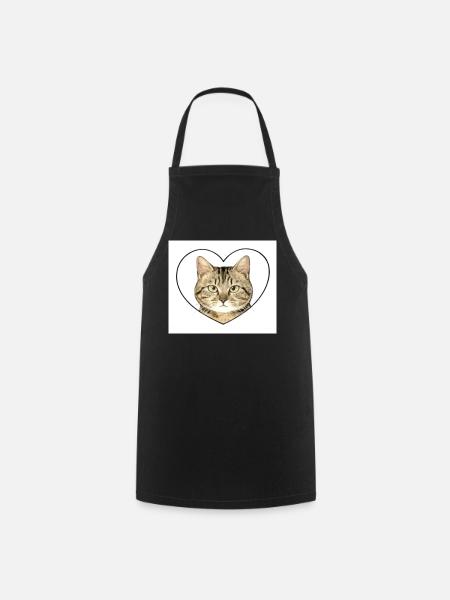 Feline Heart: Cat Portrait - Cooking Apron - black