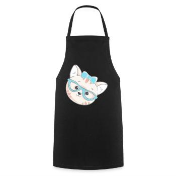 Mignon chaton geek avec des lunettes et un nœud - Tablier de cuisine - noir - Devant - AI Model Male 185 dark (185cm)