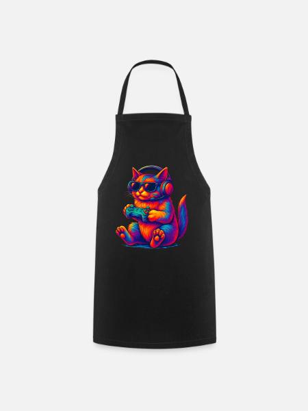 Neon Gaming Katze Zocken Gamer - Kochschürze - Schwarz