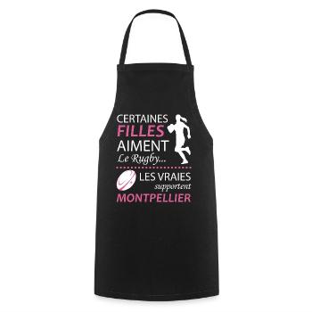 Certaines Filles Aiment Le Rugby Les Vraies Sup... - Tablier de cuisine - noir - Devant - AI Model Male 185 dark (185cm)