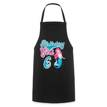 Sirène d’anniversaire du 6e anniversaire - Tablier de cuisine - noir - Devant - AI Model Male 185 dark (185cm)