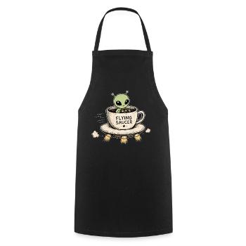 Extraterrestre mignon dans une tasse à café soucoupe volante - Tablier de cuisine - noir - Devant - AI Model Male 185 dark (185cm)