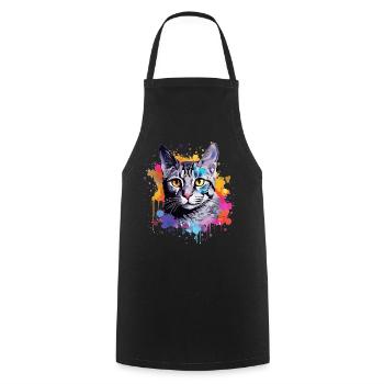 Bunte ägyptische Mau-Katzengesicht-Splash-Art - Kochschürze - Schwarz - Vorne - AI Model Male 185 dark (185cm)