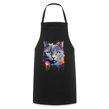 Chartreux Katzengesicht Bunte Splash-Kunst - Kochschürze - Schwarz - Vorne - AI Model Male 185 dark (185cm)