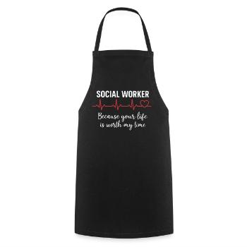 Social Worker Profession Heart Beating Gift - Cooking Apron - black - Front - AI Model Male 185 dark (185cm)