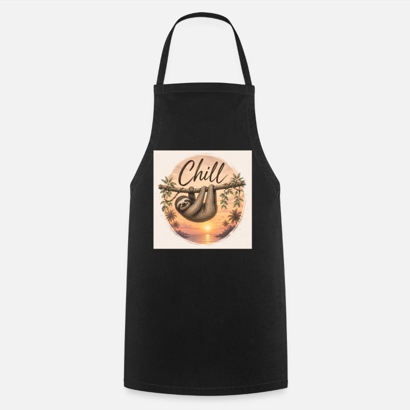 Chill Sloth at sunset - Cooking Apron - black