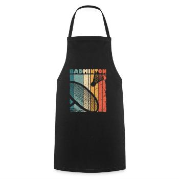 Retro print with badminton racket and shuttlecock - Cooking Apron - black - Front - AI Model Male 185 dark (185cm)