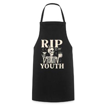 Drôle de RIP à mon squelette d’anniversaire de jeunesse - Tablier de cuisine - noir - Devant - AI Model Male 185 dark (185cm)
