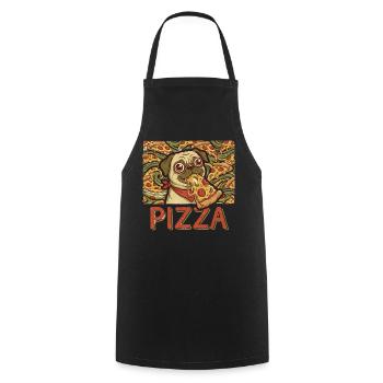 Pizza Pug Dog Funny Pizza Fan PIZZA Motif - Cooking Apron - black - Front - AI Model Male 185 dark (185cm)