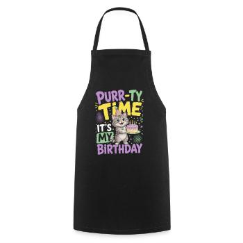 Ronronn-ty Temps Fête Chat Chapeau Anniversaire - Tablier de cuisine - noir - Devant - AI Model Male 185 dark (185cm)