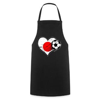 Japan flag football with heart used - Cooking Apron - black - Front - AI Model Male 185 dark (185cm)