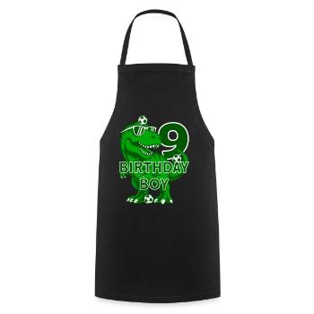 9 YEARS BIRTHDAY BOY FOOTBALL 9TH BIRTHDAY - Cooking Apron - black - Front - AI Model Male 185 dark (185cm)