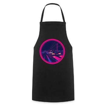 Voiture néon Cyberpunk Synthwave rétro - Tablier de cuisine - noir - Devant - AI Model Male 185 dark (185cm)