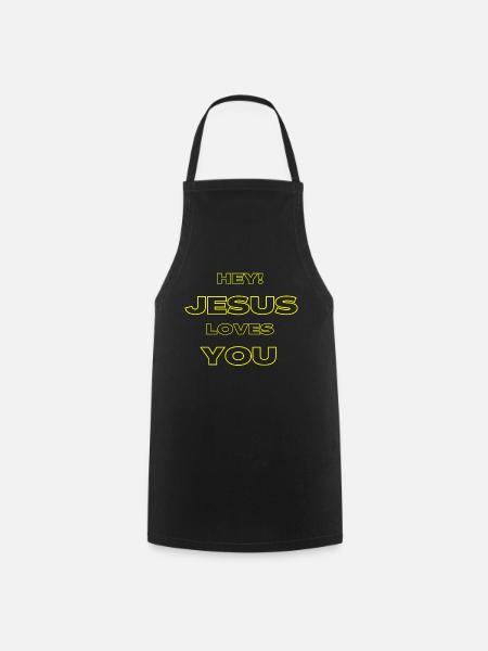 Hey Jesus Loves You gelbe Umrisskunst - Kochschürze - Schwarz
