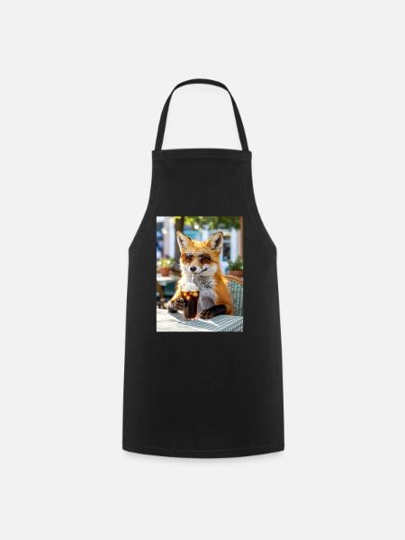 Fuchs mit Sonnenbrille am Café - Kochschürze - Schwarz