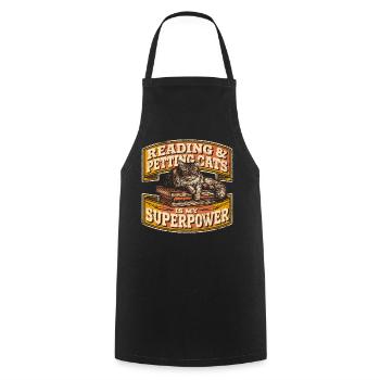 Reading And Petting Cats Is My Superpower Book - Cooking Apron - black - Front - AI Model Male 185 dark (185cm)