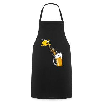 Bière Radler : citron drôle qui saute dans la chope - Tablier de cuisine - noir - Devant - AI Model Male 185 dark (185cm)
