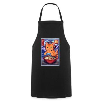 Katzen Gamer mit Ramen Nudeln & Headset - Kochschürze - Schwarz - Vorne - AI Model Male 185 dark (185cm)
