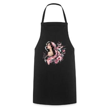 Elegante Frau mit floralen Akzenten - Kochschürze - Schwarz - Vorne - AI Model Male 185 dark (185cm)