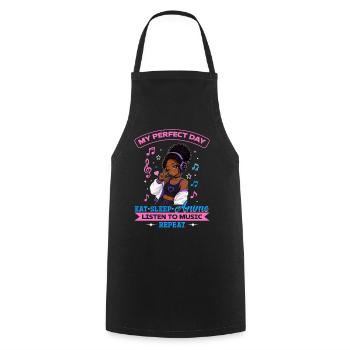 Anime and Music Chibi Black Girl - Cooking Apron - black - Front - AI Model Male 185 dark (185cm)