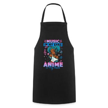 Anime and Music Chibi Black Girl - Cooking Apron - black - Front - AI Model Male 185 dark (185cm)