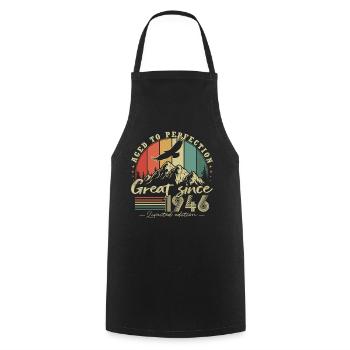 Cadeau rétro rétro vintage vintage d’anniversaire 1946 - Tablier de cuisine - noir - Devant - AI Model Male 185 dark (185cm)