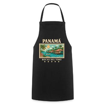 Panama Bocas del Toro Vintage Reisemarke - Kochschürze - Schwarz - Vorne - AI Model Male 185 dark (185cm)