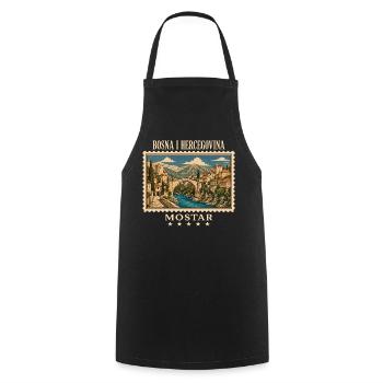 Bosnien Mostar Vintage Reisemarke - Kochschürze - Schwarz - Vorne - AI Model Male 185 dark (185cm)