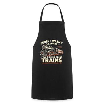 Train Lovers Saying Think of Trains - Cooking Apron - black - Front - AI Model Male 185 dark (185cm)