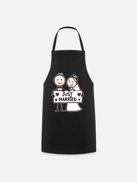 Hochzeitspaar Cartoon just married - Kochschürze - Schwarz