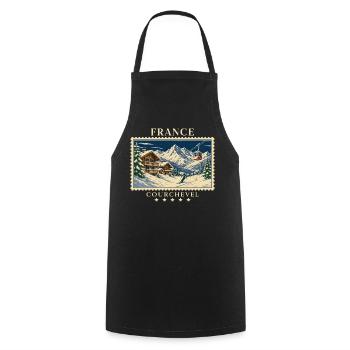 Frankreich Courchevel Vintage Reisemarke - Kochschürze - Schwarz - Vorne - AI Model Male 185 dark (185cm)