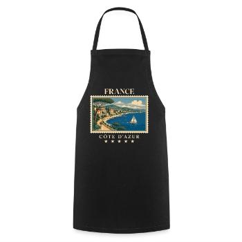 Frankreich Côte d’Azur Vintage Reisemarke - Kochschürze - Schwarz - Vorne - AI Model Male 185 dark (185cm)