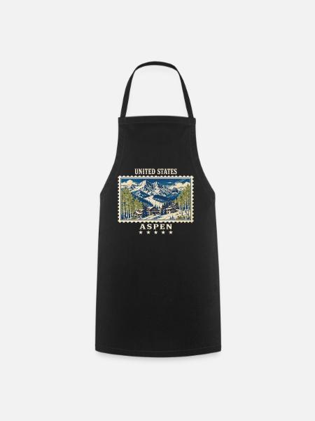 USA Aspen Vintage Travel Mark - Cooking Apron - black