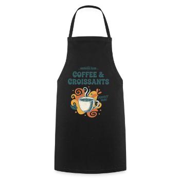 Petit-déjeuner, bonheur du matin, café et croissants - Tablier de cuisine - noir - Devant - AI Model Male 185 dark (185cm)