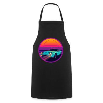 Retro-80er-Jahre-Synthwave-JDM-Stil-Sportwagendesign - Kochschürze - Schwarz - Vorne - AI Model Male 185 dark (185cm)