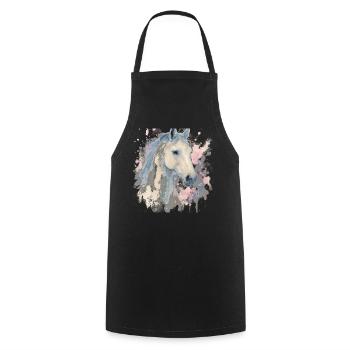 White Horse in Watercolor - Cooking Apron - black - Front - AI Model Male 185 dark (185cm)