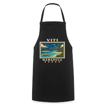 Marque de voyage vintage Mamanuca aux Fidji - Tablier de cuisine - noir - Devant - AI Model Male 185 dark (185cm)