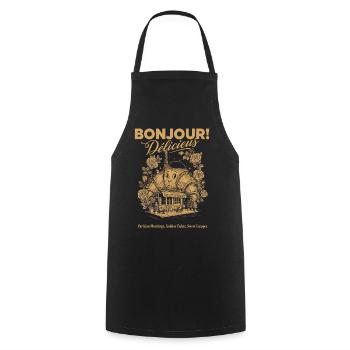 Breakfast Bonjour Delicieux Funny Brunch Coffee - Cooking Apron - black - Front - AI Model Male 185 dark (185cm)
