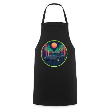 Retro 90er JDM R32 Forest Neon Moon Emblem - Kochschürze - Schwarz - Vorne - AI Model Male 185 dark (185cm)