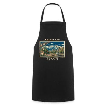 Kasachstan Almaty Vintage Reisemarke - Kochschürze - Schwarz - Vorne - AI Model Male 185 dark (185cm)