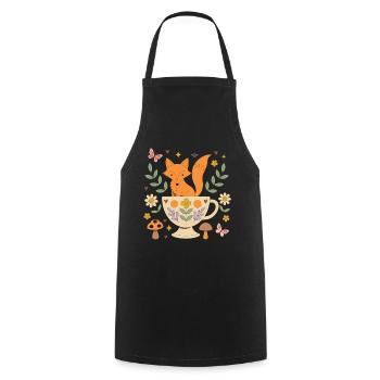 Cozy Fox Teacup - Cooking Apron - black - Front - AI Model Male 185 dark (185cm)