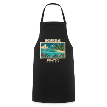 Honduras Roatán Vintage Reisemarke - Kochschürze - Schwarz - Vorne - AI Model Male 185 dark (185cm)