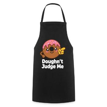 Ne me juge pas – humour de beignet - Tablier de cuisine - noir - Devant - AI Model Male 185 dark (185cm)