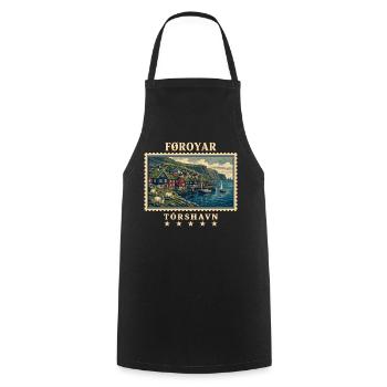 Färöer Tórshavn Vintage Reisemarke - Kochschürze - Schwarz - Vorne - AI Model Male 185 dark (185cm)