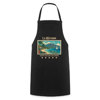 La Réunion Saint-Gilles Vintage Reisemarke - Kochschürze - Schwarz - Vorne - AI Model Male 185 dark (185cm)